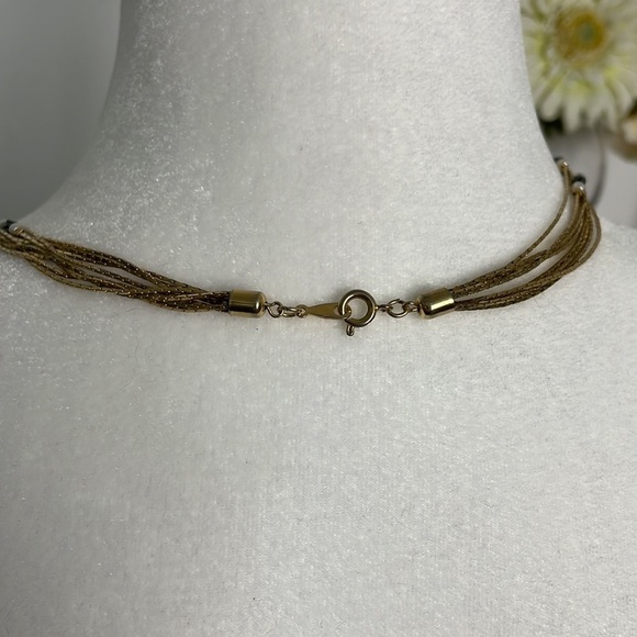 Multi Strand Gold Tone Pearls and Black Beads - Picture 4 of 10